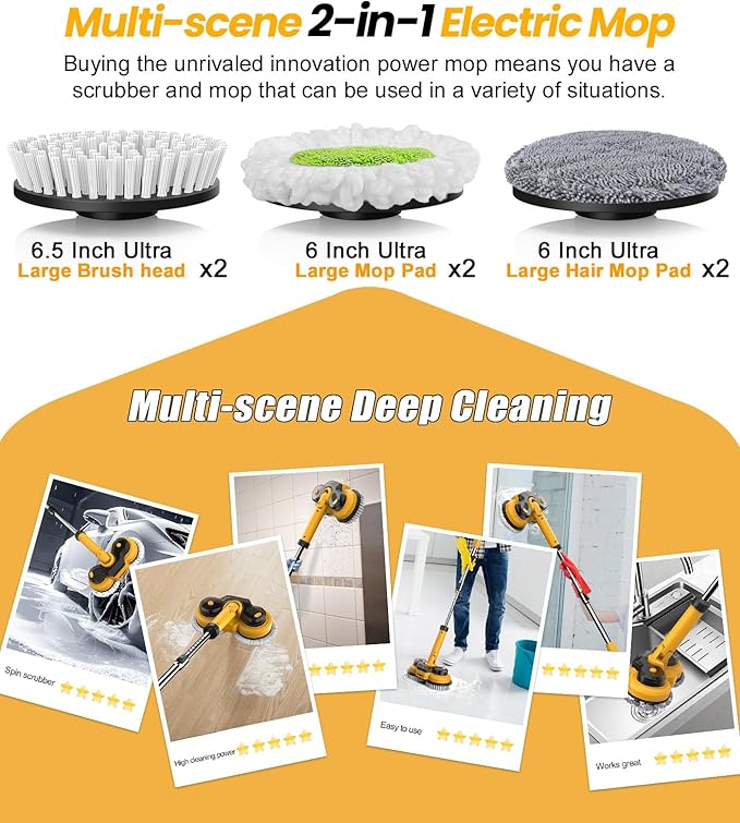 qimedo 6000mAh Battery Electric Mop M1, 800RPM Cordless Electric Power Scrubber - Image 7