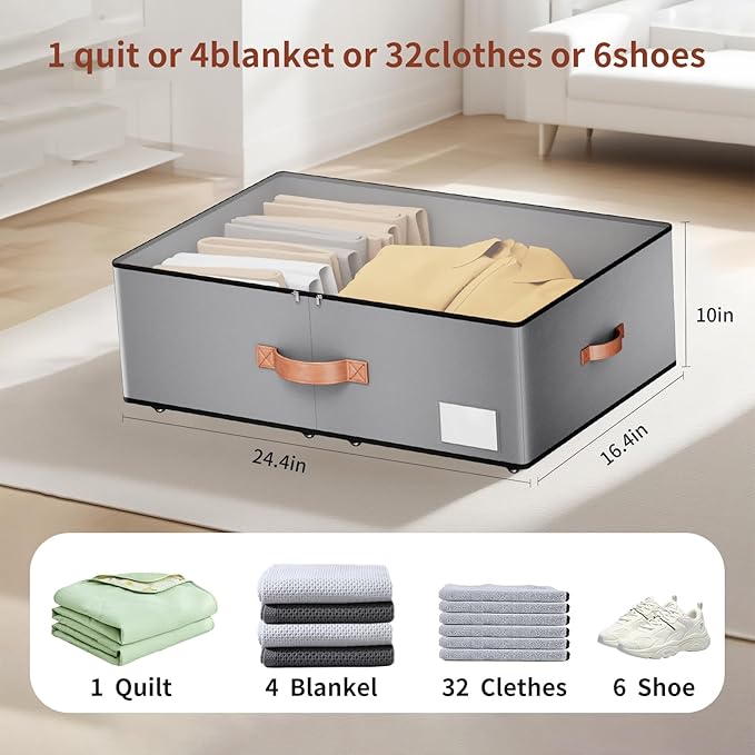Under bed Storage With Wheels, Large Capacity 10 inches Height Storage Bins - Image 3