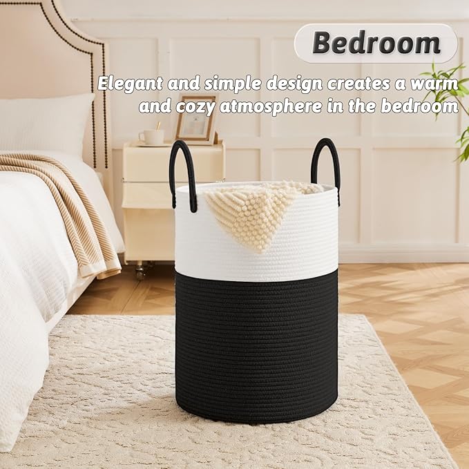 Laundry Basket, Woven Cotton Rope Laundry Hamper, 60L - Image 4