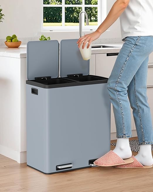 Arlopu 16 GallonStainless Steel Trash Can, 60L Dual Compartment, Metal Kitchen - Image 8