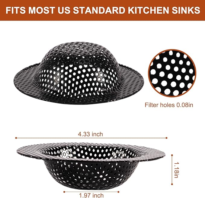 2 Pcs Black Stainless Steel Mesh Sink Drain Strainer, 4.45" Top/2.95" Kitchen - Image 2
