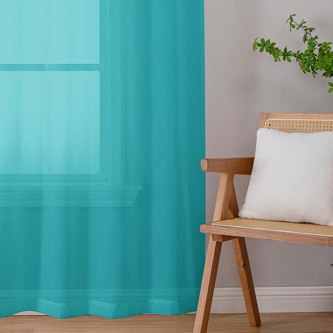 Chyhomenyc Sheer Turquoise Curtains 90 inches Long 2 Panels, Light Filtering - Image 7