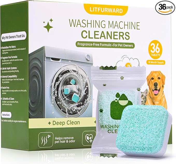 Washing Machine Cleaner Tablets – 36 Count, 18-Month Supply – Pet Hair & Odor by Unknown