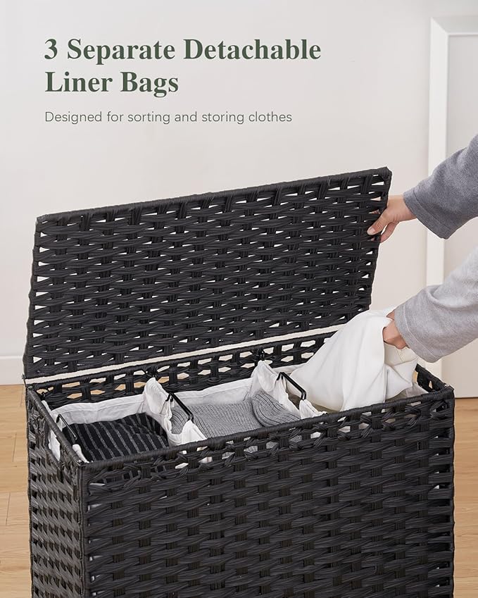Laundry Hamper with Lid 132 L, Clothes Hamper with Lid, Handwoven Rattan - Image 3