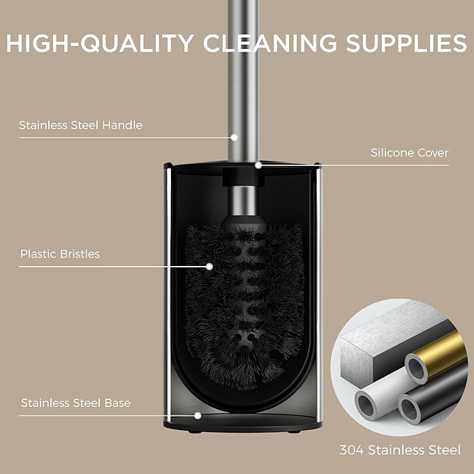 FORIOUS Toilet Brush and Holder Set, 304 Stainless Steel Heavy Duty Base and - Image 2