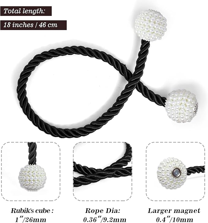 Hion Magnetic Curtain Tiebacks Black 6 Pack, Curtain Tiebacks Buckles Holdbacks - Image 2
