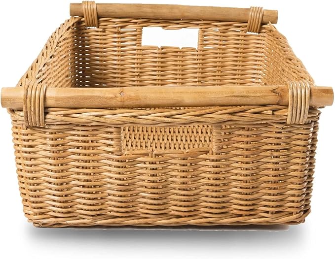 The Basket Lady Low Pole Handle Wicker Storage Basket, Extra Large, 21.5 in L x - Image 3