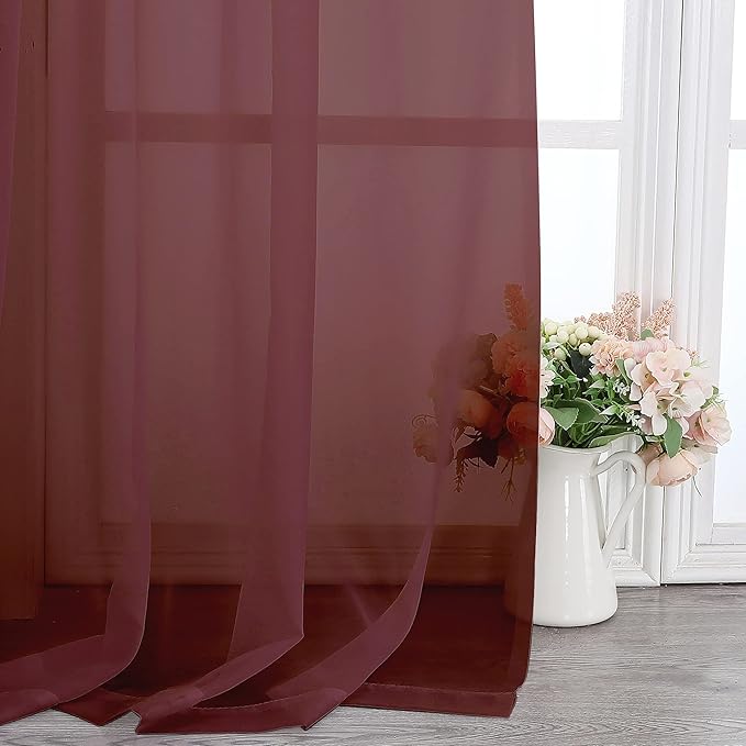 Chyhomenyc Burgundy Sheer Curtains 84 Inches Long 2 Panels Set, Light Filtering - Image 9