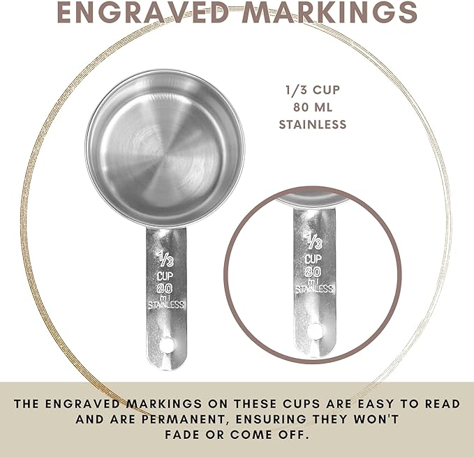 1/3 Cup Stainless Steel Measuring Cup | Sturdy Metal 80 ml | 80 cc | 3 oz | - Image 5