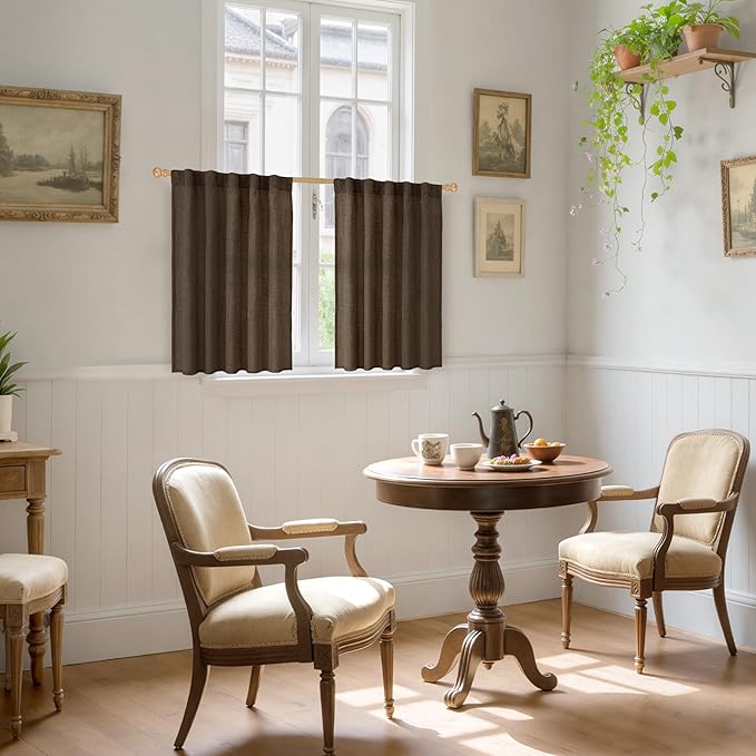 YoungsTex Brown Linen Cafe Curtains 36 Inches Long - Image 2