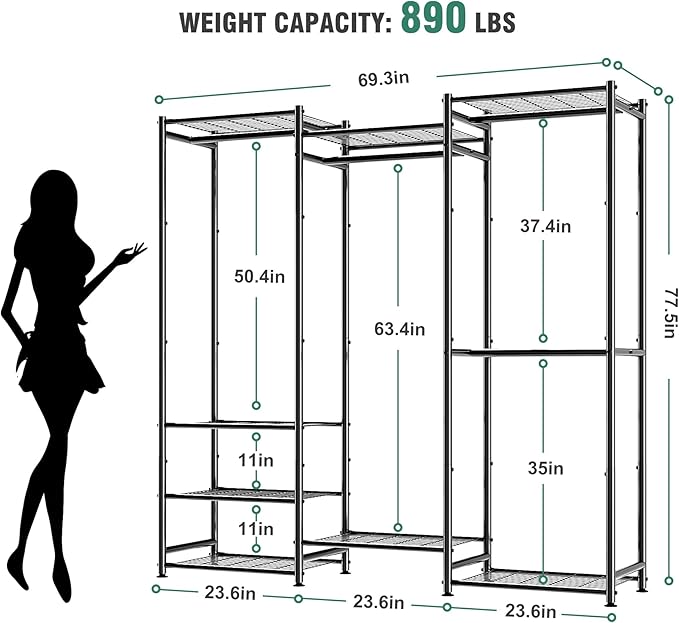 Wardrobe Closet Heavy Duty Clothes Rack, Portable Closet Organizer System - Image 4
