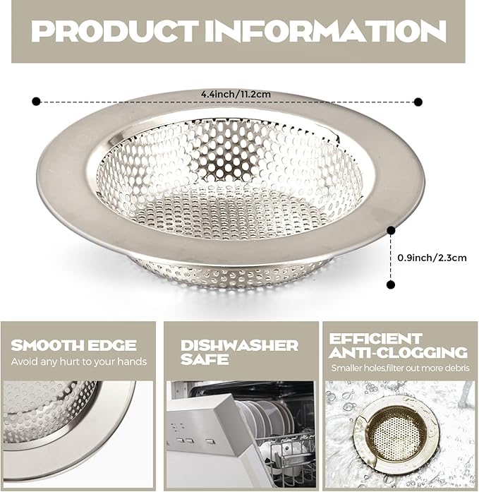 Retisee 2 Pcs Sink Strainer Stainless Steel Kitchen Sink Drain Strainer Basket - Image 2