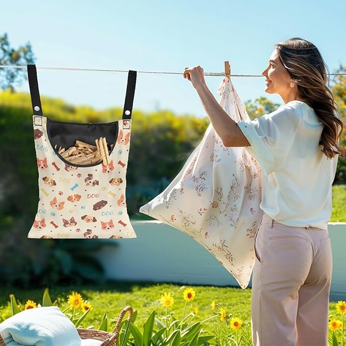 Clothes Pin Hanging Bag with Hanging Rope 14.5 X 12 Inch Clothespin Bag - Image 2