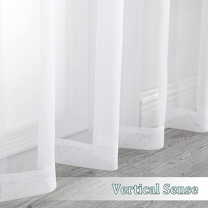 Chyhomenyc White Sheer Curtains 96 inches Long 2 Panels Set, Light Filtering - Image 7