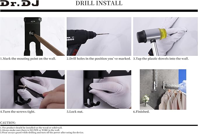 Dr.DJ Wall Hanger for Clothes, Coat Hanger Wall Mounted Silver Retractable - Image 6