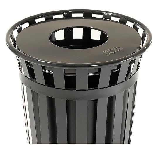 Global Industrial 36 Gallon Outdoor Slatted Steel Round Trash Can - Image 4