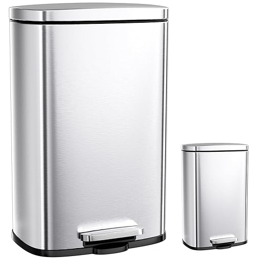 Arlopu 13.2+1.3 Gallon Step Trash Can, Stainless Steel Garbage Bin, Soft-Close by Arlopu