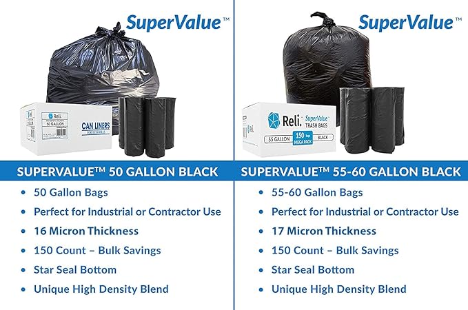 Reli. Premium 50 Gallon Trash Bags | 150 Count | Made in USA | Heavy Duty | - Image 5