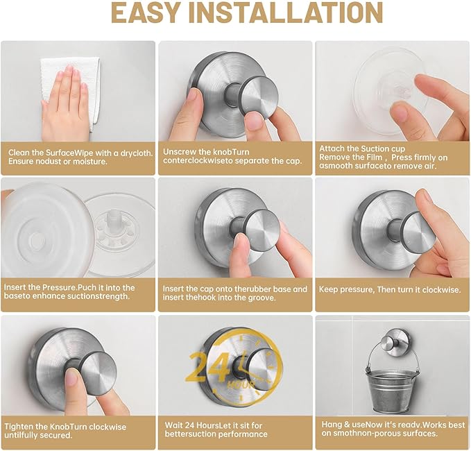 4 Pcs Suction Cup Hooks for Shower，Removable Hooks，Towel Hook，Suction Hook for - Image 5