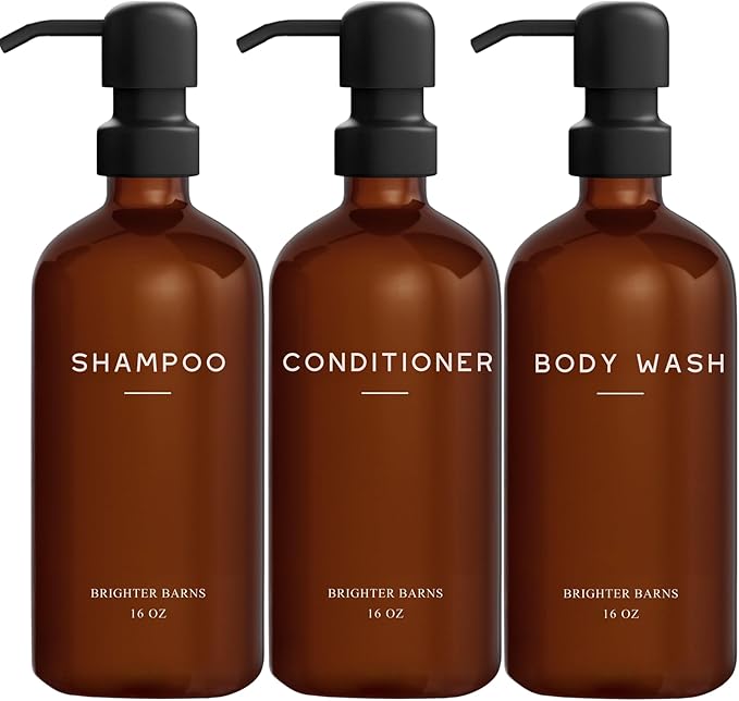 Amber Shampoo and Conditioner Dispenser Set by Brighter Barns by BrighterBarns