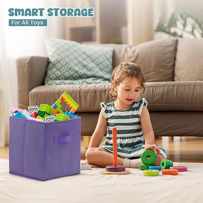 4E's Novelty 6 Pack 11 Inch Pastel Color Storage Foldable Cube Bins, Colorful - Image 3