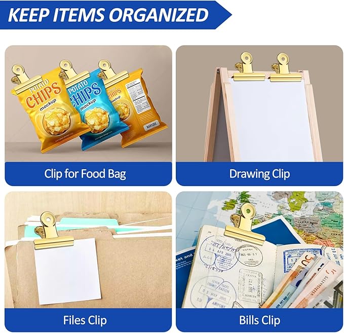 10 Pack Large Metal Hinge Clips 2.5 Inches Bull Hinge Paper Clips Gold Bulldog - Image 5
