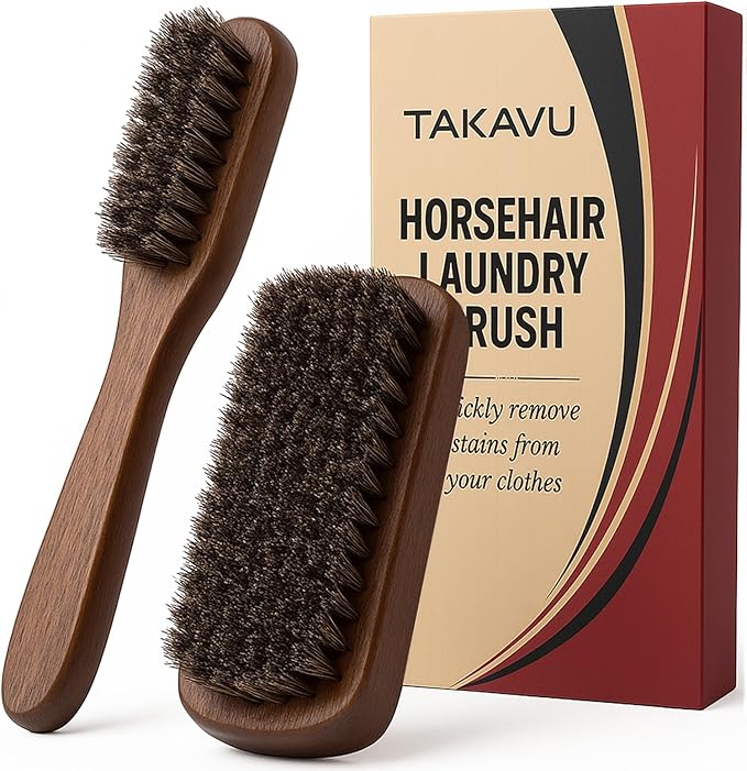 Horsehair Laundry Stain Brushes Set 2pcs by TAKAVU, Natural Soft Bristle by TAKAVU