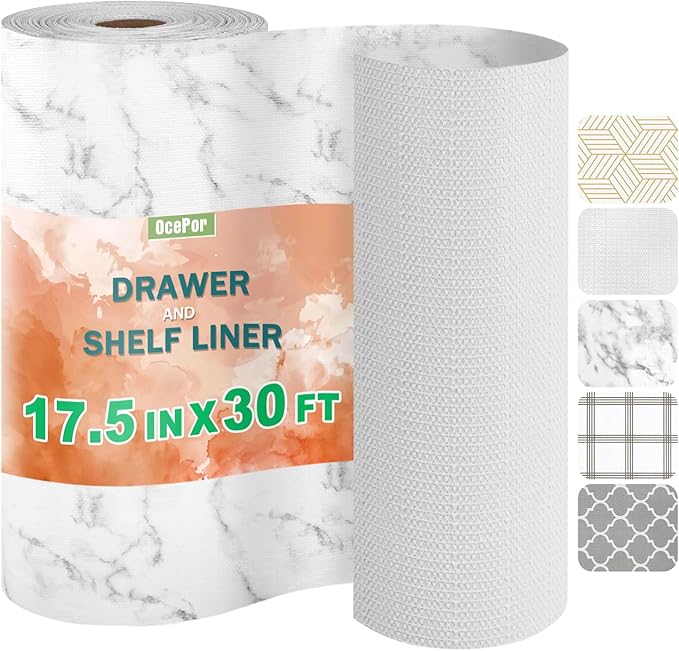 OcePor Non-Adhesive Drawer and Shelf Liner 17.5IN x 30FT，Non Slip Cabinet and by OcePor