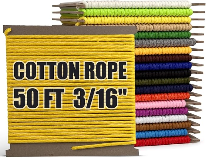 PerkHomy Cotton Rope 3/16" 50 ft Multi Purpose Utility Diamond Braided Cord by PerkHomy