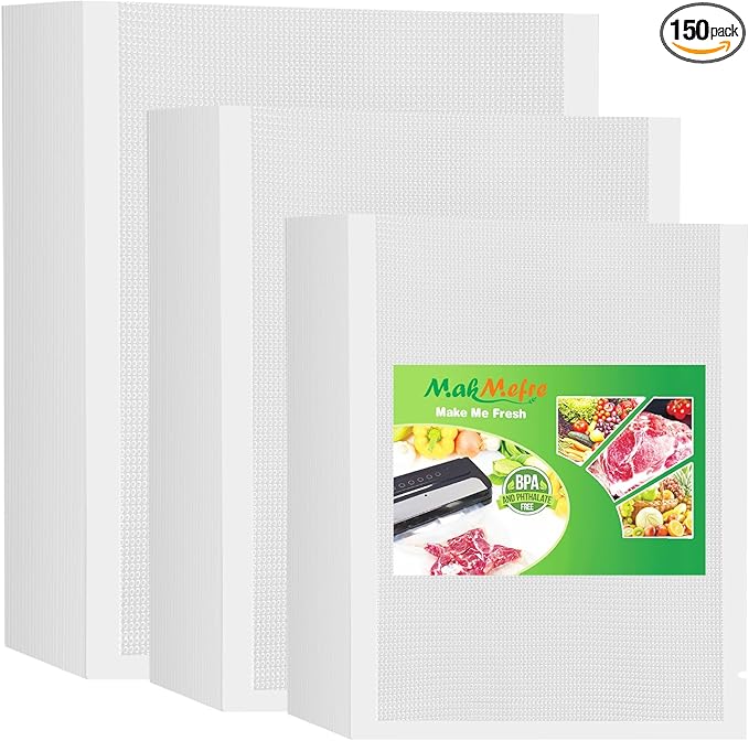 MakMeFre 150 Count Vacuum Sealer Bags 50 of Each Size 50 Pint 6"X10", 50 Quart by MakMeFreDirect