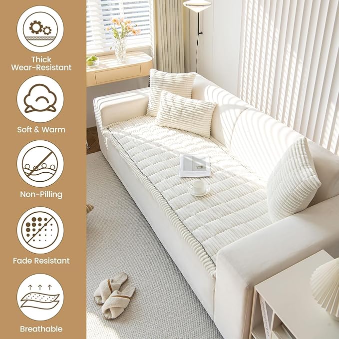 OTOB Couch Covers for 3 Cushion Sofa Pet Friendly, Plush Fuzzy Non Slip Sofa - Image 2