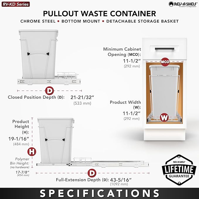 Rev-A-Shelf Pullout Trash Can for Kitchen Cabinets 35 Qt Garbage Waste - Image 4