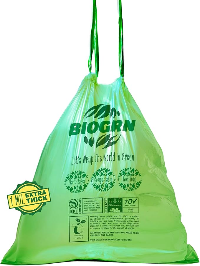 2.6-3 Gallon Compostable Trash Bags Drawstring 50 Bags Extra Thick 1 Mil 11.36 - Image 9