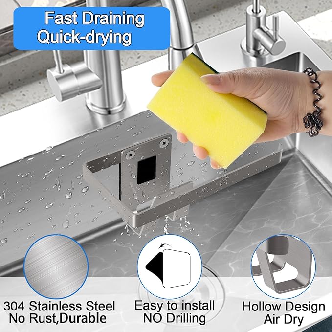 Sponge Holder for Kitchen Sink, Kitchen Sink Caddy, 2 in 1 Kitchen Sink - Image 2