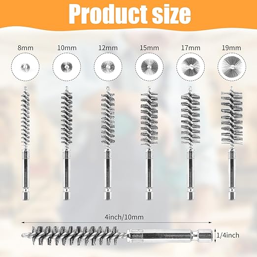 6Pieces Wire Brush Drill Bore Cleaning Brushes Set, - Image 2