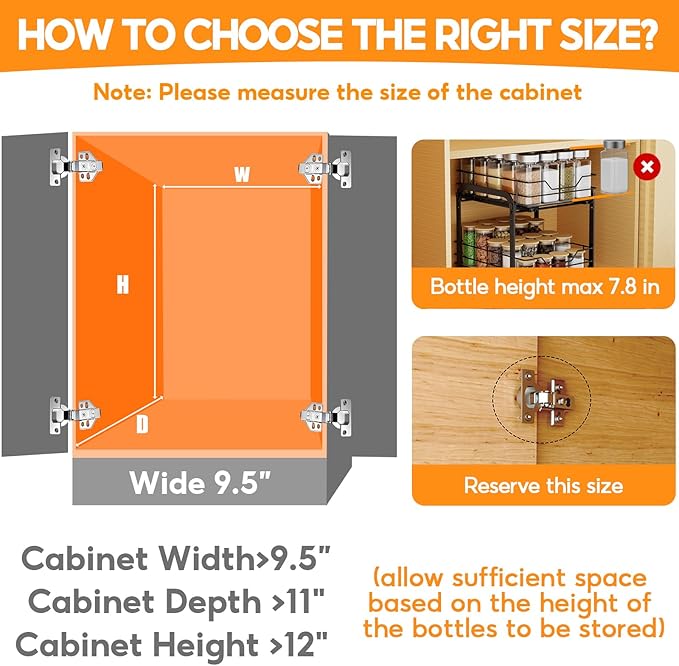 Spice Rack Organizer for Cabinet, 2 Tier Vertical Pull Out Spice Rack – Heavy - Image 6