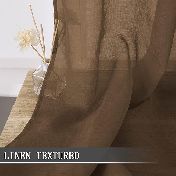 Tollpiz Short Sheer Tier Curtains Linen Textured Half Kitchen Curtain Sheers - Image 2