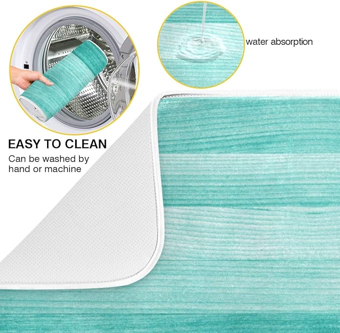Teal Turquoise Green Wood Texture Dish Drying Mat 16x18 - Image 2