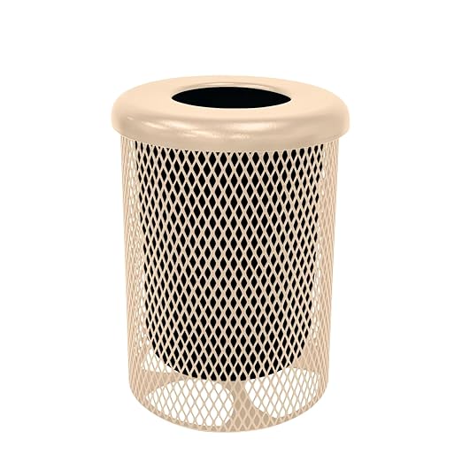 COATEDOUTDOORFURNITURE RFT-TAN Heavy Duty 32 Gallon Round Trash Receptacle by CoatedOutdoorFurniture