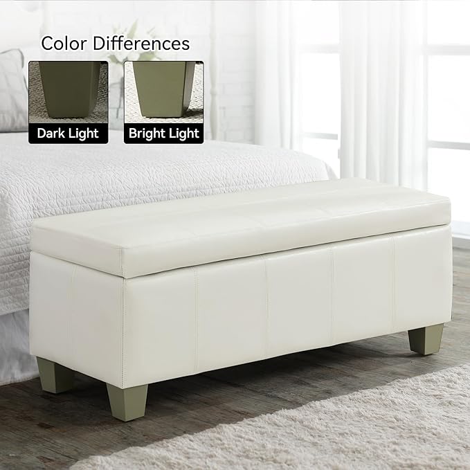 41" Faux Leather Storage Ottoman, Stitch Tufted Rectangle Upholstered End of - Image 8