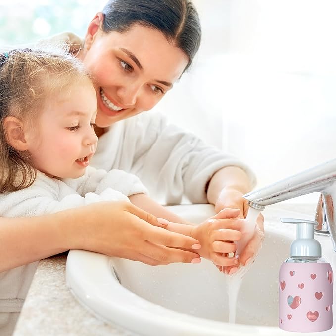 SoCal Suds & Company Glass Foaming Hand Soap Dispenser, Heart Silicone Sleeve - Image 3