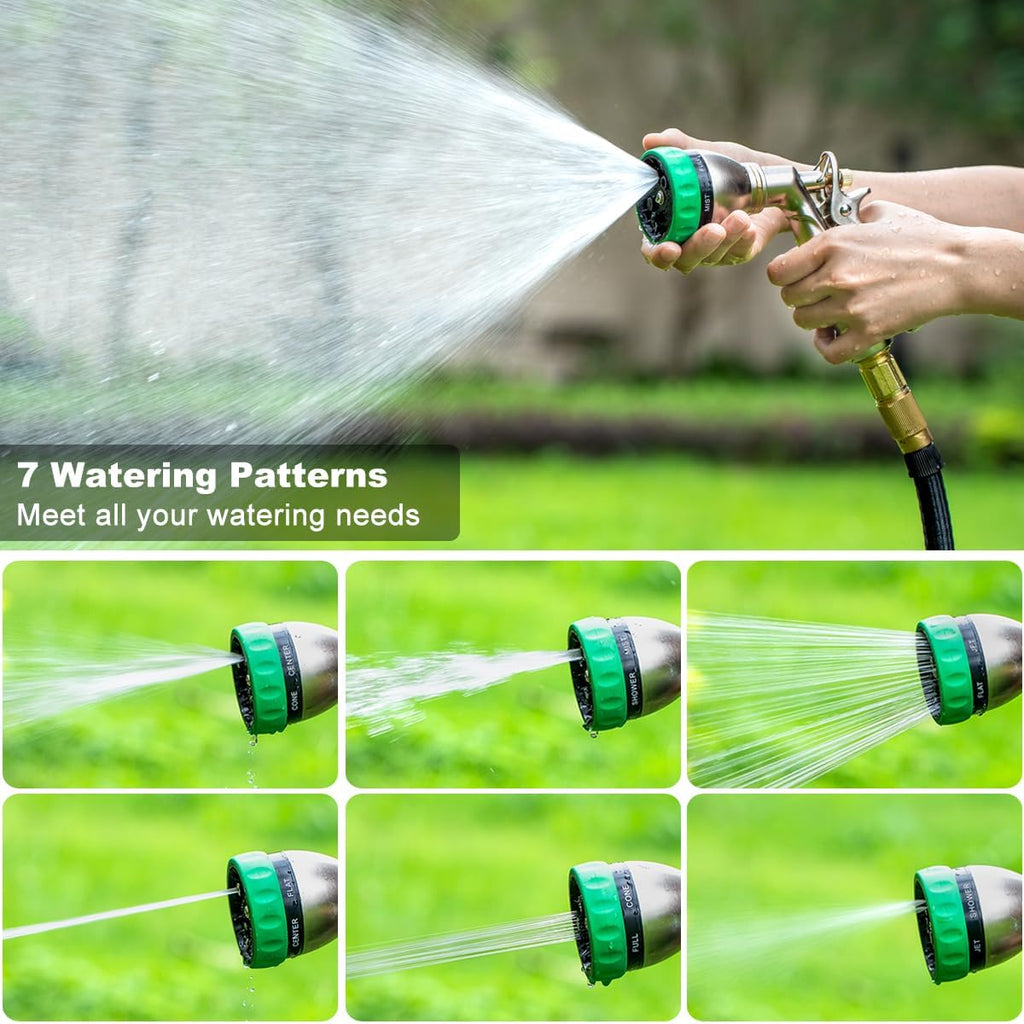Upgraded 100% Metal Garden Hose Nozzle Heavy Duty, 7 Spray Patterns