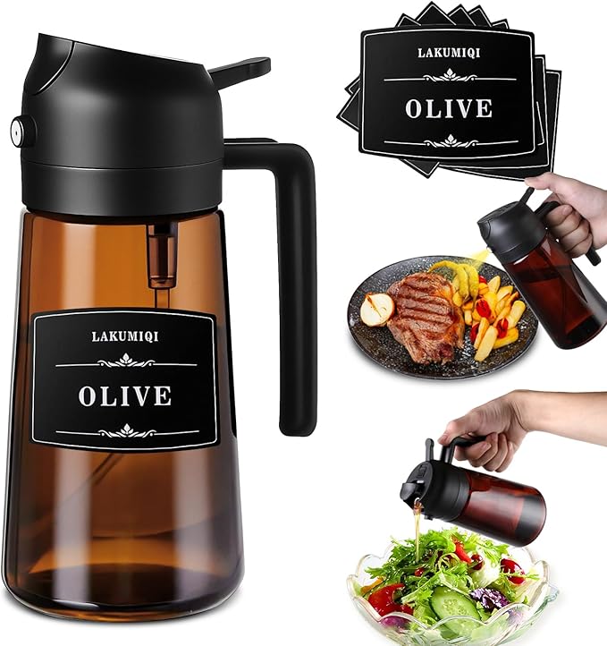 2-in-1 Glass Oil Dispenser & Sprayer - 16oz/470ml Leakproof Olive Oil Sprayer by LAKUMIQI