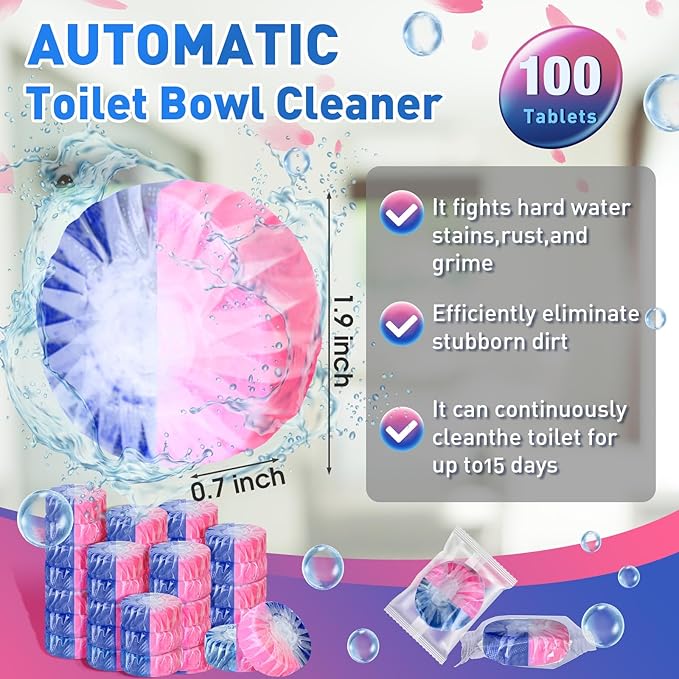 Qualirey 100 Pack Automatic Toilet Cleaner Tablets Toilet Bowl Long Lasting - Image 2