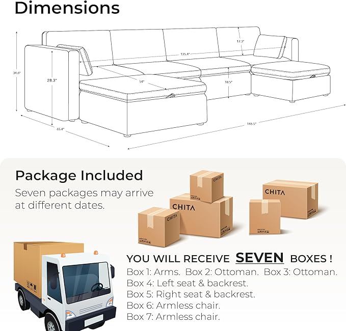 CHITA Oversized Modular Sectional Fabric Sofa Set, FSC Certified Extra Large U - Image 2