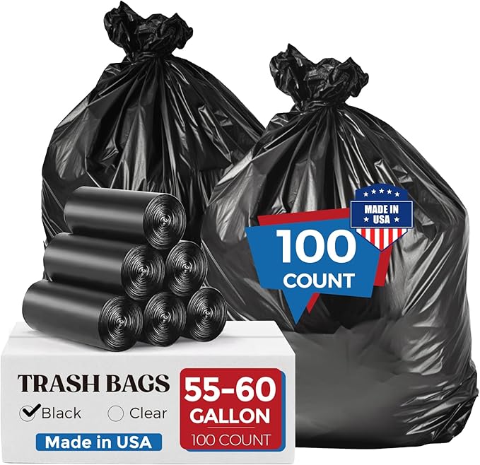Fuxury 55-60 Gallon Heavy Duty Trash Bags, 23 Mic Thick, 38x58 in, Star-Seal by Fuxury
