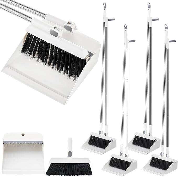 Suclain 4 Set 8 Pcs Broom and Dustpan Set 47 Inch Long Handle Brooms by Suclain
