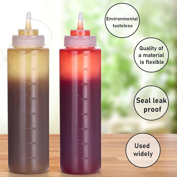 Squeeze Bottles for Sauces 2 Pack, 27 Ounce 800ml Plastic Dressing Squirt - Image 5