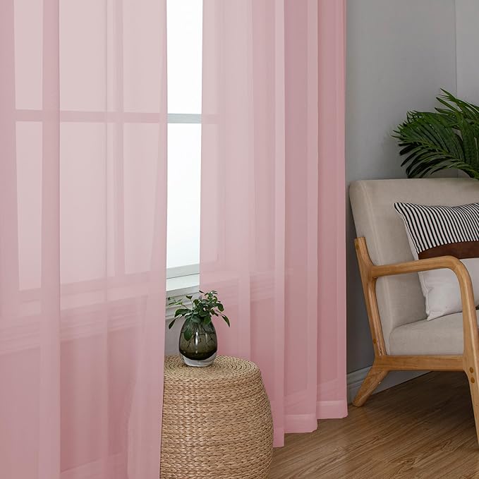 Chyhomenyc Blush Pink Sheer Curtains 84 Inches Long 2 Panels Set - Image 7
