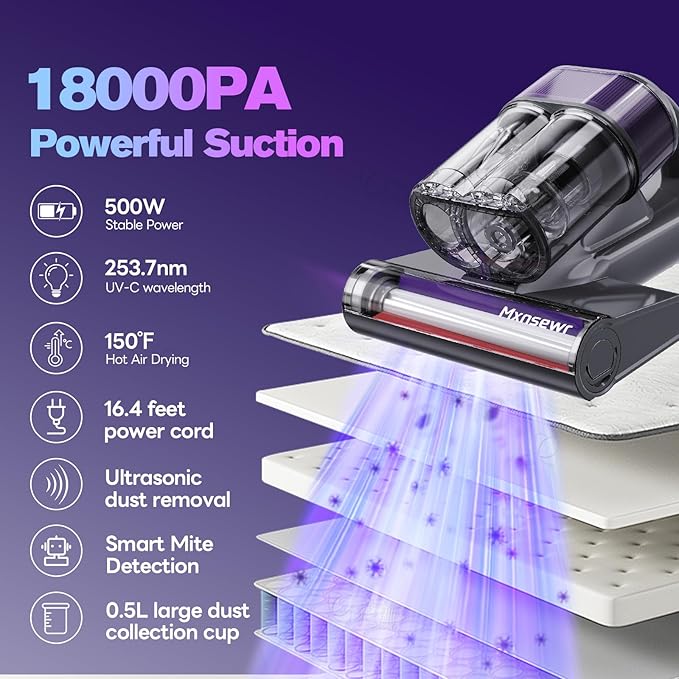 Mattress Vacuum Cleaner, 18Kpa Handheld Bed Vacuum Cleaner - Image 2